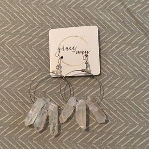 Shepard Hook Natural Crystal (rough) earring